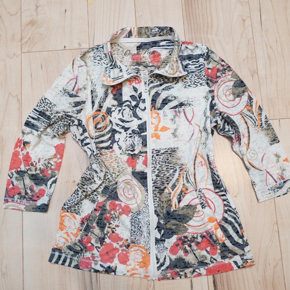 Onque Petite Floral Zip Up Jacket Sheer PL Y2K